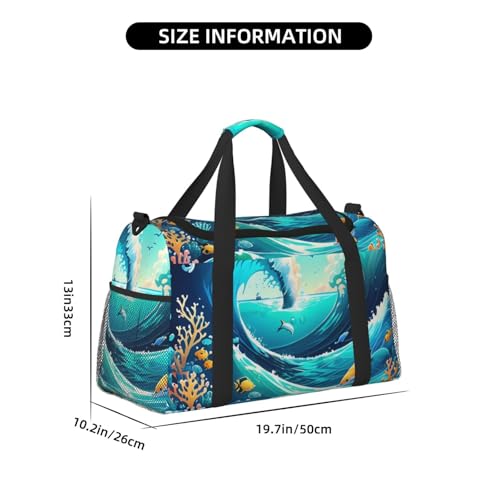 Oceanic Harmony Print Travel Duffel Bag for Men & Women, Foldable Travel Bags and Spacious Weekender Tote Bag for Storage Toiletry Luggage Personal Item4