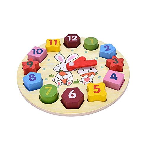Fiddlys Wooden Learning Clock with Bead Lace, Educational Digital Analog Numbers, Shape & Color Learning Montessori Toy for Kids- Multi Color