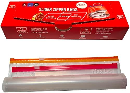 Extra Large Slider Ziplock Bags by LLM - Heavy Duty Plastic Bags Large, Stand and Fill BPA Free Food Storage Bags (1.5 UK Gallon Freezer Bags+2 UK Gallon Freezer Bags)-20 Bags