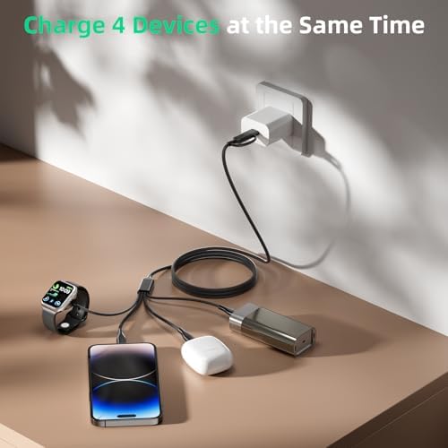 A-Pce 4-in-2 Multi Charging Cable with Smartwatch Charging, Black-3.5FT view 2