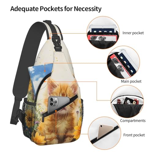 Bolso Sling con Estampado de Gato y Girasol para Mujer y Hombre miniatura 4