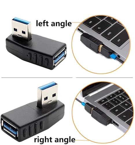Image of [ 2 Pieces USB 3.0 Adapter 90 Degree Left Angle and Right Angle Coupler Connector, Male to Female USB Cable Extender Connector for Computer, Laptop, Desktop