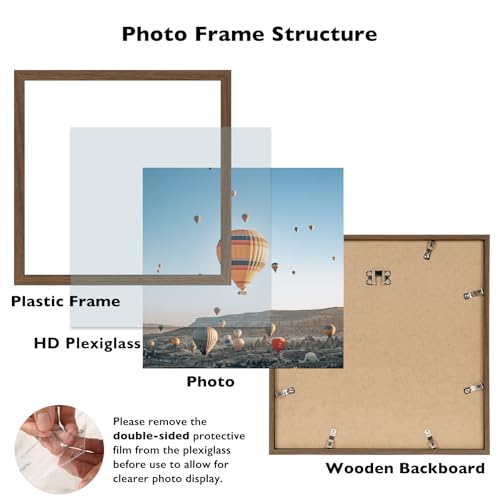 Image of JCJMY 13x13 Picture Frame Brown for Wall Hanging, Wall Mounting Horizontally or Vertically, 13 x 13 Square Wall Gallery Poster Photo Frame with Shatter Resistant Plexiglass, Brown