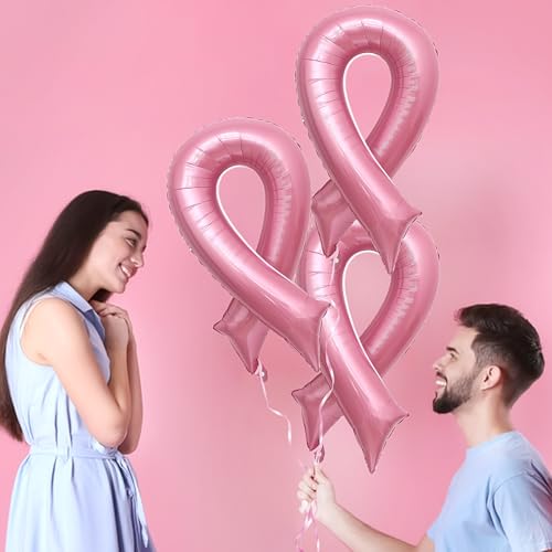 Image of Breast Cancer Pink Ribbon Balloons Ribbon Shaped Foil Balloon Breast Cancer Awareness Aluminum Balloons Set for Party Decoration Fundraising Event Supplies 3PCS