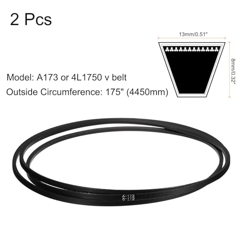 Image of uxcell 2pcs A173 or 4L1750 Classic Wrapped Rubber V-Belt, 173 inch(4400mm) Inside Circumference, A Profile V Belt