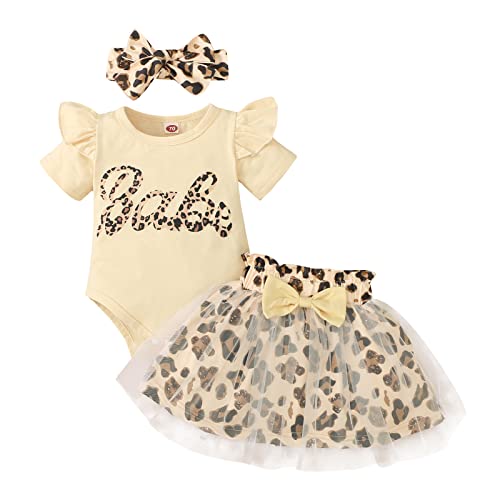 Image of MIEKISA Baby Girls Romper and Leopard Mesh Dress Sets With Headband