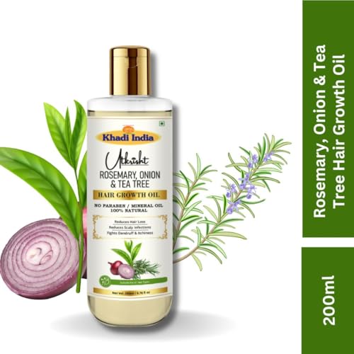 Image of Khadi Rosemary & Onion Hair Oil 200ml | Herbal Oil For Hair Growth, Dry & Frizzy Hair | Non Sticky, Paraben & Mineral Oil Free | Suitable for All Hair Types | Daily Use for Men & Women