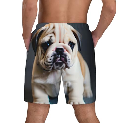 Cute Bulldog Puppy 1 Men's Soft Double Swim Shorts, Lounge Swiming Shorts Pants Breathable Summer4