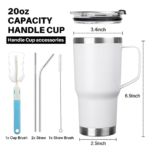 Image of 20 oz Tumbler with Handle, Stainless Steel Insulated Tumblers with Lid and Straw, Double Wall Vacuum Insulated Tumbler, Leak-proof, Insulated Travel Mug Coffee Cup for Cold and Hot (White)