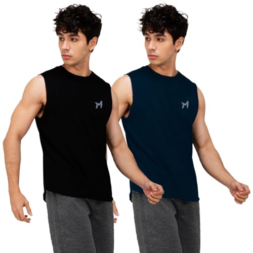 Image of Solid Sleeveless Cotton Regular Fit Mens Stylish Top Tanks Vest T-Shirt (Combo Pack of 2)