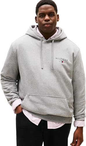 Tommy Hilfiger Felpa con Cappuccio da Uomo BT-Brand Love Hilfiger Hoody-B MW0MW42995, Grigio, 5XL Plus, Grigio (Grigio Medio Erica), 5XL Plus