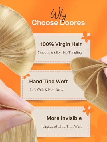 Image of DOORES Genius Sew in Weft Hair Virgin Human Hair Extensions, 14 Inch Drity Blonde Mixed Platinum Blonde 40g, Genius Sew In Extensions
