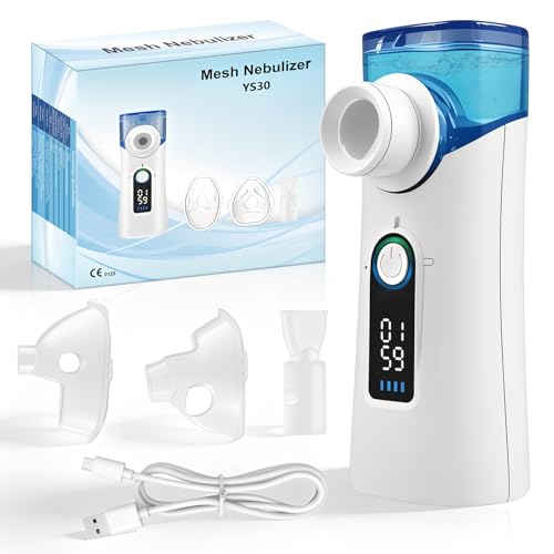 Aerosol Portatile Silenzioso, Aerosol Ultrasuoni Ricaricabile USB-C con Autopulizia, Macchina Aerosol con Nebulizzazione Regolabile, 2 Maschere e Boccaglio per Adulti e Bambini, Casa e Viaggio