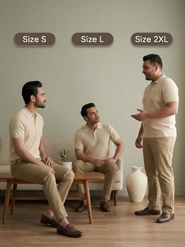 Image of GRECIILOOKS Polo T Shirt for Men | Knitted Block Collar Neck T-Shirt | Smart Casual Striped Design | Premium Mens T Shirts | Office Wear, Travel & Everyday Styling