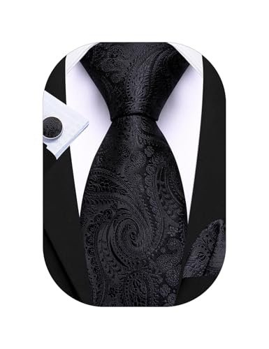 Image of Barry.Wang Paisley Tie Fashion Set Hanky Cufflinks Neckties for Men Woven Silk