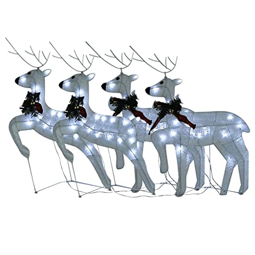 vidaXL 4X Renos de Navidad 80 Leds Decoración Iluminación Figura Navideña Adorno Fiesta Exterior Interior Patio Jardín Césped Blanco Cover