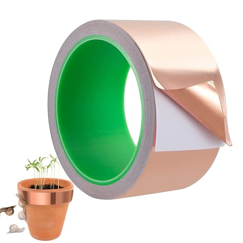 Preisvergleich Produktbild Kupferband Gegen Schnecken Beidseitig Leitende Kupferfolienband Schneckenzaun Kupferfolie Klebeband Schneckenband Metall EMI Abschirmband für Gärten Hochbeet Blumentopf Pflanzen (30mm x 20M)