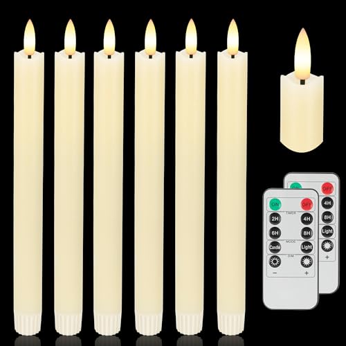 Image of Flameless Taper Candles with Rmote, 9.6 inch Real Wax Battery Operated Candles with 3D Wick, Led Flickering Candlesticks, Electric Candle for Home, Wedding, Party, Decor, Ivory