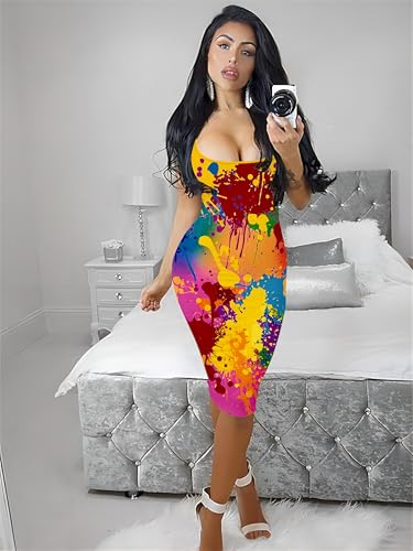 Image of Nimsruc Women Casual Sexy Tank Top Bodycon Dress Summer Pencil Sleeveless Basic Midi Club Dresses