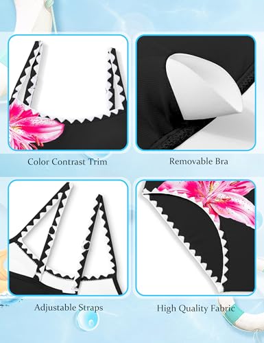 Image of Girls Swimsuit Solid Color Tankini Contrast Trim Swimwear 2 Piece Bathing Suit Padded Swimsuits for Teens 9-16Y