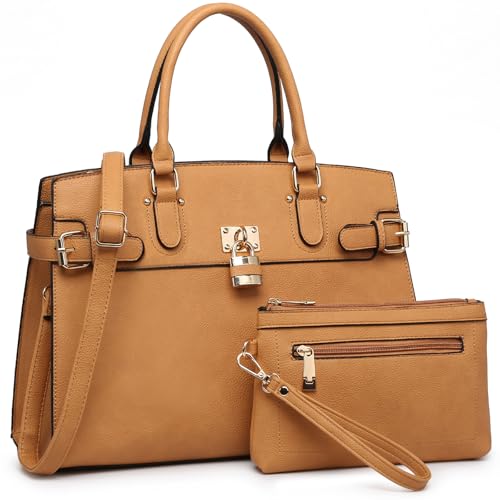 Bolsas e bolsas femininas modernas bolsas de trabalho bolsas de ombro com alça superior com alça combinando, Bronzeado, 15'W x 11.8'H x 4.75'D IN