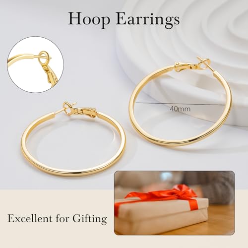 Gold Earrings for Women 14K Gold Hoop Earrings for Women Hoop Earring for Womens Everyday Classic Plain Hoops Shape Thin Large Hoops Earring for Womens 40mm2