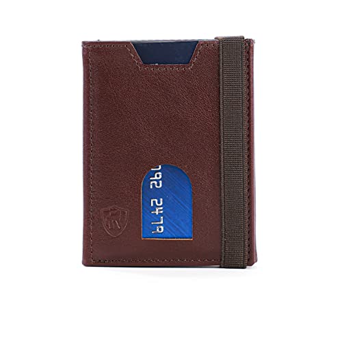 TRUVA Minimalist Slim Front Pocket RFID Blocking Trifold Genuine Handmade Leather Wallets for Men with Gift Box (brown)