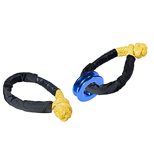 2X Yellow Synthetic Soft Shackle UHMWPE Rope 15000lbs WLL + 1X Blue Aluminum Snatch Recovery Ring 41000lbs for SUV ATV UTV 3/8