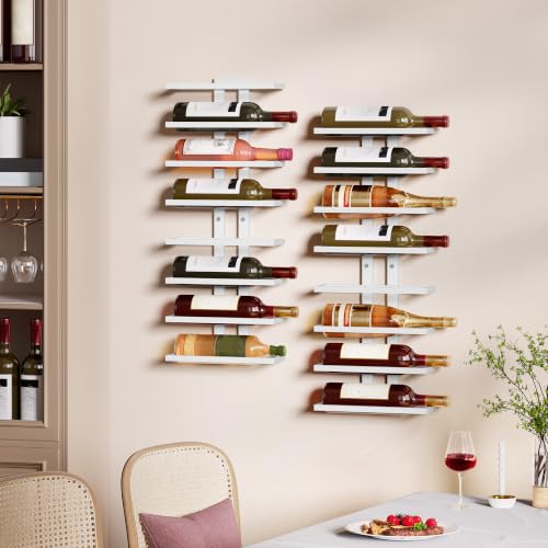 Image of Hoctieon 2-Set 8 Tier Wall Mount Wine Rack (16 Tiers), Wall Racks for Wine Bottles Display and Storage, Hanging Bottle Organizer for Living Room, Dining Room, Wine Cellar, Bar, White