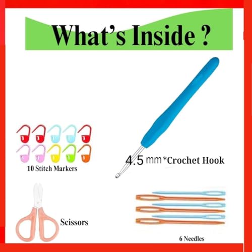 Image of VIRADHAM Crochet Kit for Beginners - Complete Crochet Set with Yarn, Crochet Hook, Scissors, Needles & Stitch Markers - Learn to Crochet Starter Kit for Adults & Kids, DIY Craft Supplies