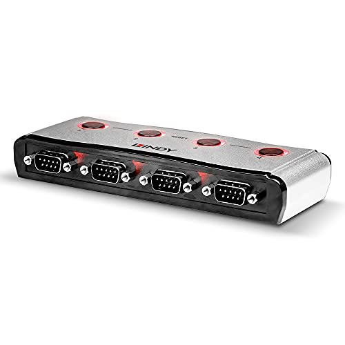 LINDY - Convertitore da USB a 4 Porte Seriali RS232, Chipset FTDI di Alta Qualità Compatibile con Windows, Mac. Adatto a Router, Dispositivi Dotati di Porta Seriale, 4 Pin D-sub Maschio a 9 vie DB9