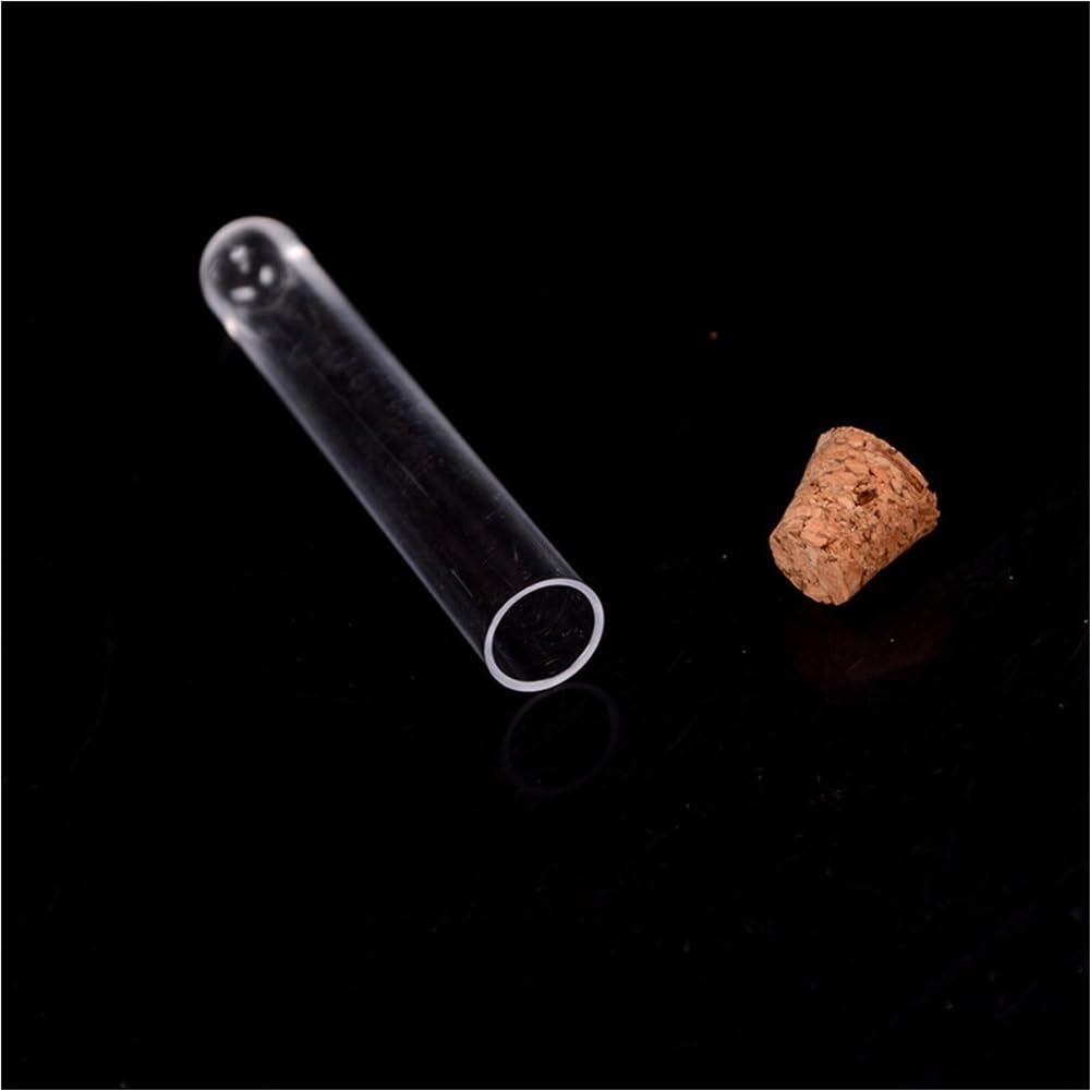 Tubos de almacenamiento de muestras 100 tubos de ensayo plástico con tapón corcho transparente, 16 x mm, cristalería laboratorio for experimentos, great for exhibiciones