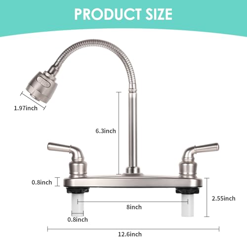 RV Kitchen Faucet Non-Metallic, Flexible Spout for Campers, Motorhomes, Travel Trailers (Brushed Nickled)