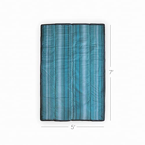 Image of Little Unicorn 5'x7' Outdoor Family Picnic & Beach Blanket | Durable & Water-Resistant Fabric | Compact Fold & Easily Wipes Clean | Zipper Pocket (Shoreline Stripe)