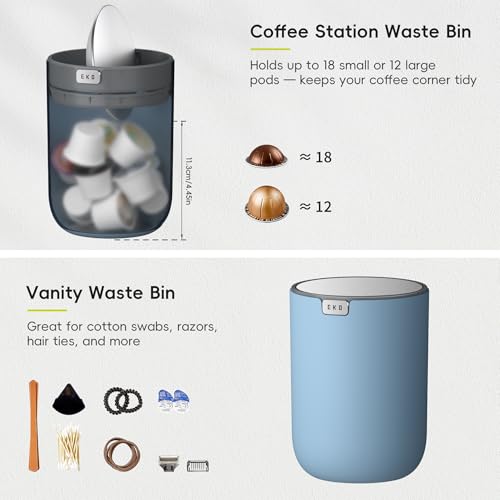 Image of EKO Fandy 0.58 Gal /2.2L Mini Trash Can with Lid, Swing-Top Desktop Trash Can for Bathroom, Countertop, Vanity, Desk or Office, Small Garbage Bin (Blue)