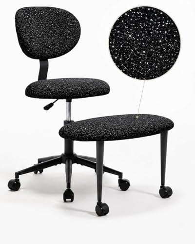 hitsuki Silla de Oficina sin Reposabrazos Silla Ergonómica de Escritorio con Reposapiés Giratorio 360° Silla Ajustable en Altura con Ruedas para Teletrabajo Negra Brillante