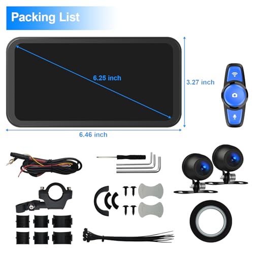 Image of 6.2 inch Motorcycle Carplay (Includes 128G SD) with Dual Dash Cam, Android Auto, IP67 Waterproof Motorbike Touchscreen, Camera Frond and Rear, GPS Navigation, Support Siri, Google Assistant