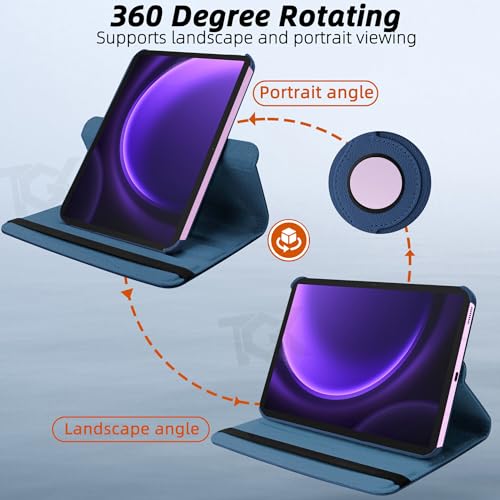 Image of TGK Rotating Cover for Samsung Galaxy Tab S9 FE 10.9 inch Tablet /Tab S10 FE 10.9-Inch 360 Degree Rotating Leather Flip Case (Dark Blue)