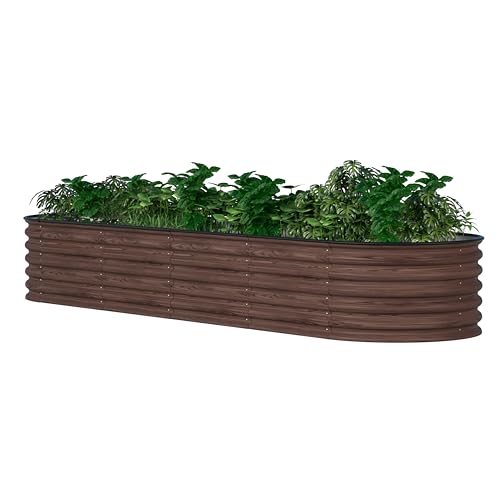 VEIKOU 8X2FT Wood Grain Raised Garden Bed, 17’’H Metal Galvanized Raised Garden Bed with Bottomless Design, 9 in 1 Raised Garden Bed Kit, Modular Raised Planter Box for Plants, Rustic