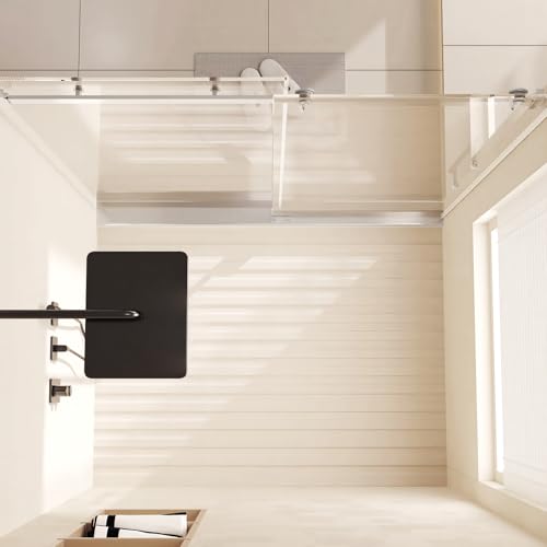 Image of Modern 60 inch w x 76 inch h (10Mm) Frameless Double Sliding Shower Door, Tempered Glass Shower Doors, Easy Installation for Walk-in Showers, Square Tube Nickel Brushed