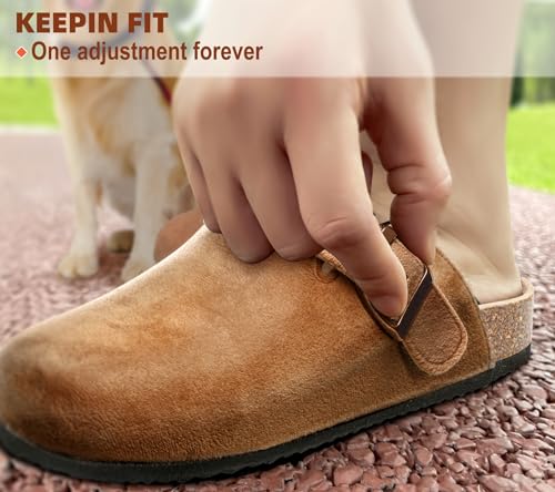 Image of KEMISANT Men Clogs-Comfortable Suede Mules Slippers Sandals Nurse Potato Shoes Unisex-Cushioned Cork-Footbed