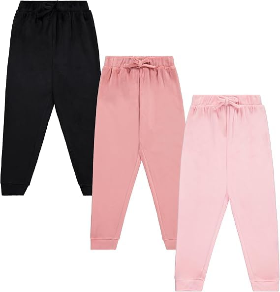 BTween Girls 3 Pack Velour Jogger Pant Set Solid, Tie Dye or Camo Sweatpants for Girls