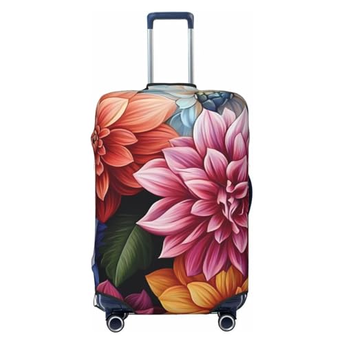 Colorful Dahlia Flower Elastic Travel Luggage Cover, Washable Spandex Suitcase Protector, Anti-Scratch Fits 18-32 Inch