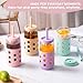 Mrsdry Glass Cups with Lids and Straws (4 Pcs), 16oz Drinking Glasses Set with Silicone Sleeves for Coffee Bar Accessories Iced Coffee Cups with Lids, Glass Tumbler Reusable for Gifts