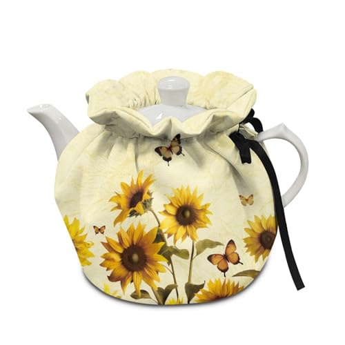 GLENLCWE Sunflower Tea Cosy,Retro Floral Printed Tea Cosy,Home Kitchen Tea Pot Dust Cover, Washable Keep Warm Breakfast Warmer Insulation Cozy