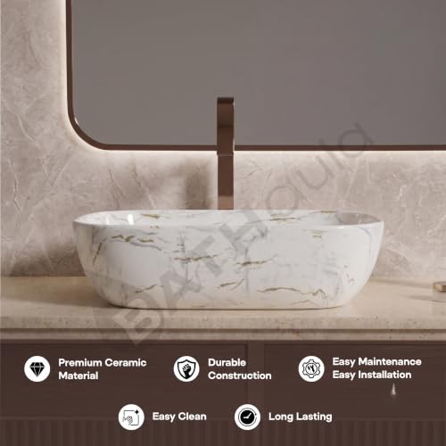 Image of Designer Ceramic Wash Basin For Bathroom | Over Counter Bathroom Basin | Counter Top Bathroom Sink | Wash Basin For Restaurant, Hotel (18 x13 x 5 Inch) (121)