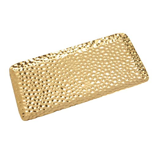 Small Hammered Serving Tray,Stainless Steel Serving Platters,Exquisite Rectangular Decorative Tray,9.5x9.5cm Vanity Platters for Living Room Bedroom Kitchen Bathroom(gold)