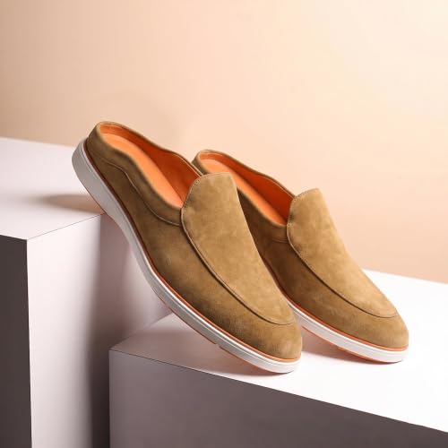 Image of HAYES LONDON Riviera Italian Suede Leather Backless Slip-On Mule Loafers for Men | Casual Summer Walk Half Shoes | Comfortable Open-Back Driving Loafers