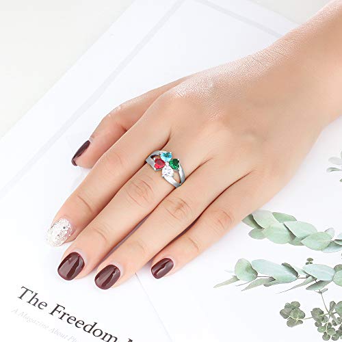 Personalized Sterling Silver Mothers Rings with 4 Birthstones Engraved Mom gift Anniversary Promise Rings fine jewelry for Women (sterling-silver)2