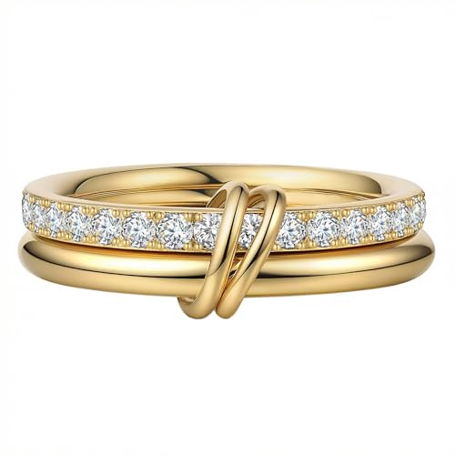 PDWZNBA Mothers Day Gifts for Mom 18K Gold-plated Stackable Rings for Women Interlocking Ring Gold-Silver Mixed Statement Rings Dainty Fashion Connected Band Thumb Ring Jewelry Gift for Women